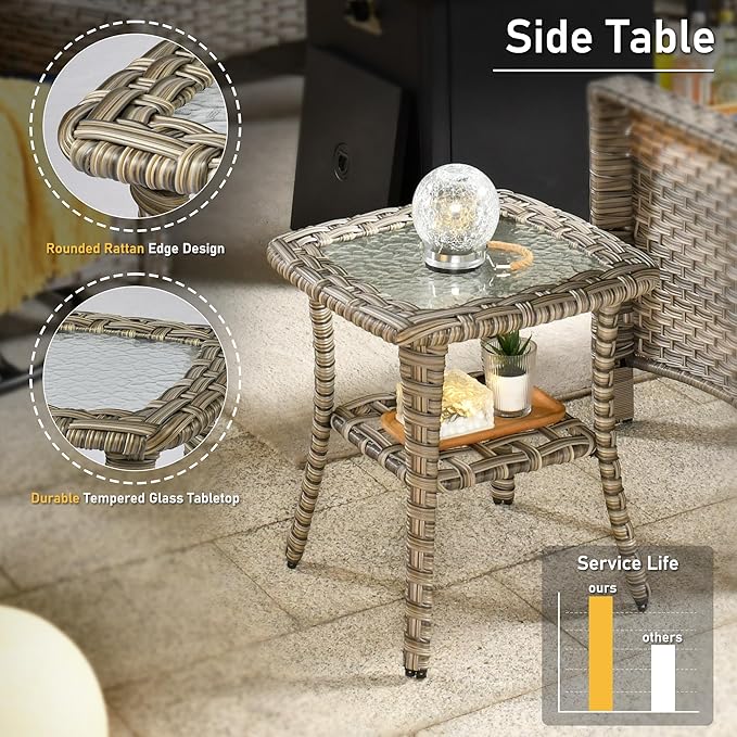 HOOOWOOO Outdoor Sectional Furniture Set,8 Pieces Wicker Patio Conversation Sets,L Shape All Weather Outside Couch Sofa Set with Swivel Chairs Solar Light Table Ottoman,Denim Blue