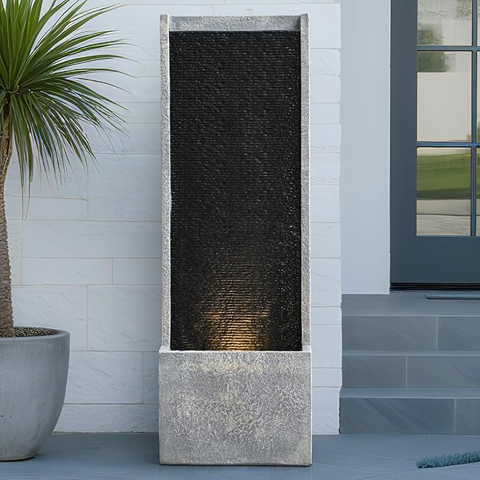 50" Outdoor Fountains and Waterfalls LED - Patio Water Fountains for Outdoor Gardens Backyards Lawns Balconies Landscaping and Outdoor Living Spaces