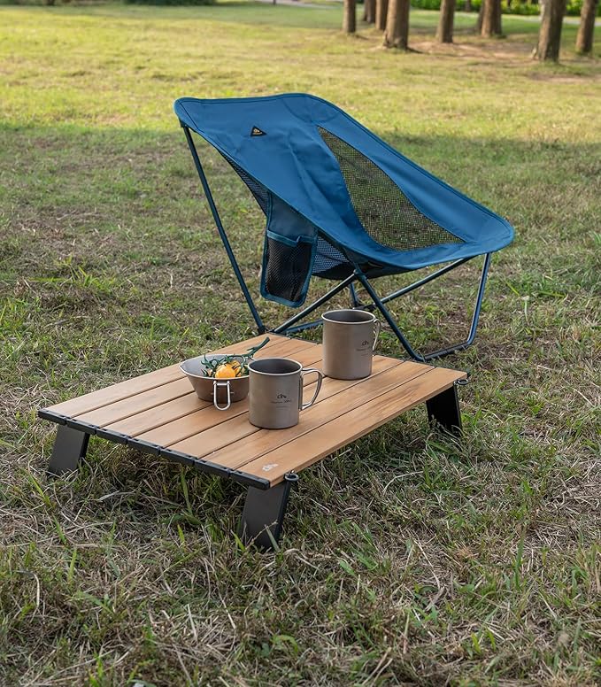 iClimb Ultralight Compact Mini Beach Picnic Folding Alu. Table with Carry Bag, Two Size (Nature - L)