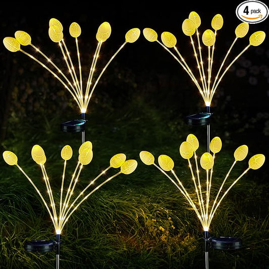 WBao Solar Easter Decorations Outdoor, 4 Packs Easter Egg Pathway Lights with Stainless Steel Stakes, 2 Modes, Waterproof, Growing Stem Easter Egg Lights for Garden Patio Yard Easter Décor, WarmWhite
