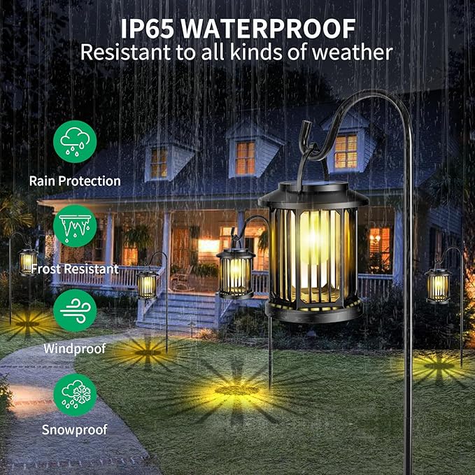 Solar Lanterns Outdoor All-Weather Resistance Upgraded Solar-Powered LED Flame Lanterns - Waterproof Outdoor Hanging Solar Lighting for Garden, Porch, and Pathway Decor (2)