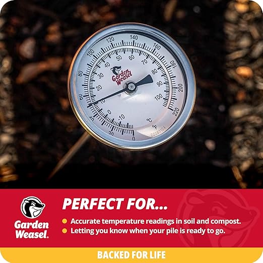 Garden Weasel Analog Soil & Composting Dial Thermometer - 36-Inch Probe | Measures 0 to 220 Degrees Fahrenheit | Soil Temperature, Worm Compost | 98001-A