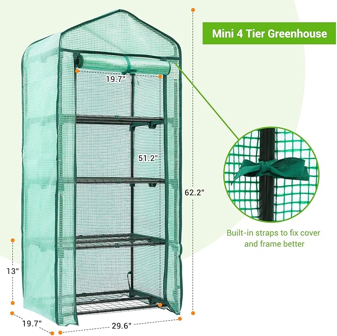Ohuhu Mini Greenhouse for Indoor Outdoor, Small Plastic Plant Green House 4-Tier Rack Stand Portable Greenhouses with Durable PE Cover for Seedling, 2.5x1.6x5.2 FT, Ideal Gardening Gifts for Women Men