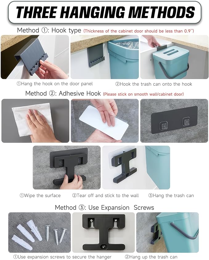 Kitchen Compost Bin - 3.2 Gallons Hanging Trash Can with Lid for Kitchen Bathroom, Under Sink Trash Can, Outdoor Compost Bucket with Lid, 12L(Lime Green)