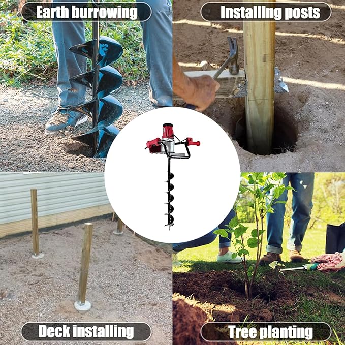 JKCHENPRO Earth Auger with Reverse Function, 1500W Electric Post Hole Digger with 6" Drill Bit, 110V Electric Powered Auger for Fence Posts, Tree Planting, Landscaping & Gardening