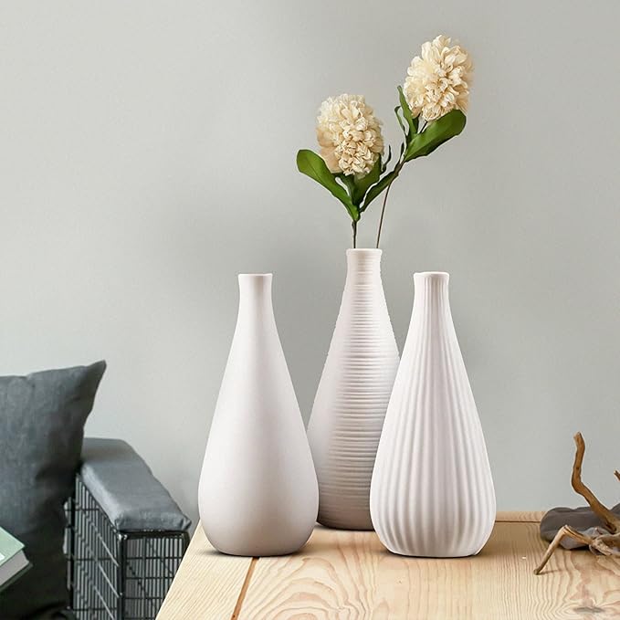 White Vases Home Decor Modern Ceramic Decorative Vases for Home Decor, Flower Vases & Centerpiece, Minimalist Design Set of 3