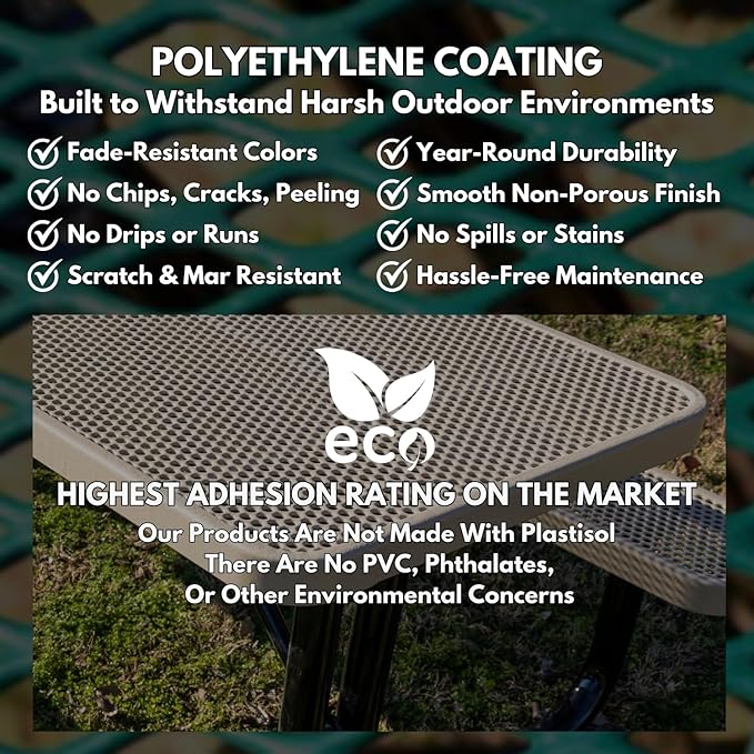 Heavy-Duty Portable Outdoor Picnic Table with Umbrella Hole, Punched Steel Patio Dining Furniture Made in America (46" Round Top, Textured Sandstone)