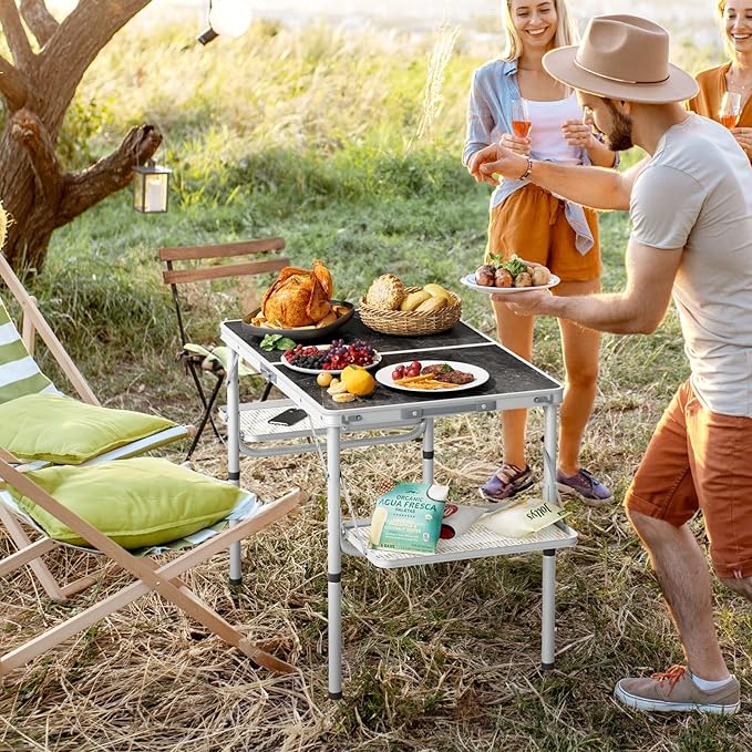 Titanker Folding Camping Table 3ft, Folding Picnic Table, Camp Tables Portable Foldable, 50% Extra Side Space, Outdoor Patio Table, Camping Essentials, Aluminum Light Solid, Silver