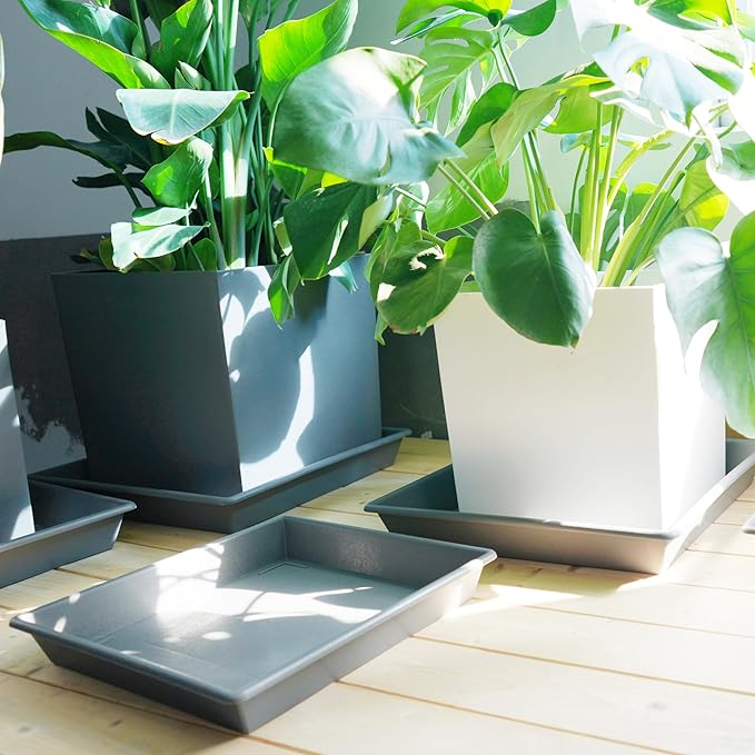 Square Plant Saucer 18 Inch 2 Pack, Large Plant Trays for Pots Heavy Duty Gray Plastic Plant Saucers for Indoors Outdoors, Flower Pot Plant Drip Trays No Holes Plant Lover Gardening Gifts