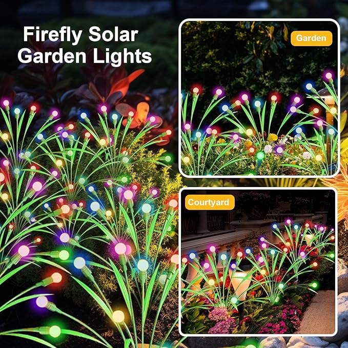 ZGWJ Solar Garden Lights, New Upgraded Swaying Light, Solar Outdoor Lighting Firefly for Patio Pathway Outdoor Decor (Colorful, 2 Pack)