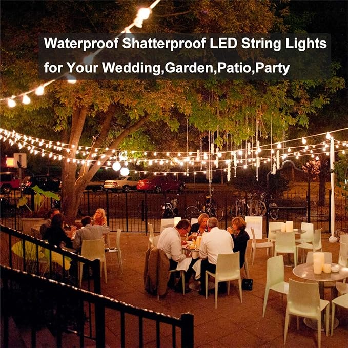 25Ft G40 Outdoor Patio String Lights,LED Bistro String Light with 27 Clear Shatterproof Bulbs(2 Spare),Decorative String Lights for Patio Garden Backyard Cafe Party Wedding Christmas,White Wire