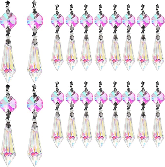 HDCRYSTALGIFTS Hanging Rainbow Maker Colorful Crystal Chandelier Parts Drops Icicle Prisms Fengshui Suncatcher (38mm,20pcs)