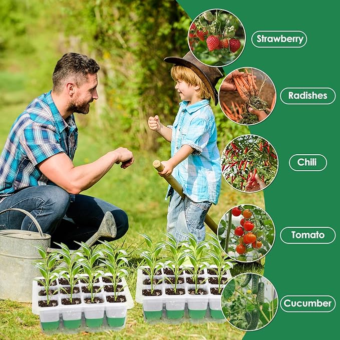 Reusable Seed Starter Tray, 4 Pack Silicone Seed Starter Kit for Starting Plant Seeds with Humidity Adjustable Dome and Lid, Indoor Seed Starting Supplies with Water Spray Bottle for Plants, BPA-Free