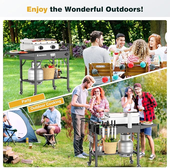 Outdoor Griddle Table, Blackstone Griddle Stand, 440lbs Folding Grill Cart, Pizza Oven Table Stand for Onni,Food Prep Table with Wheels for Outdoor BBQ Camp Ninja Woodfire Grill Stand, 31"W x 17"D