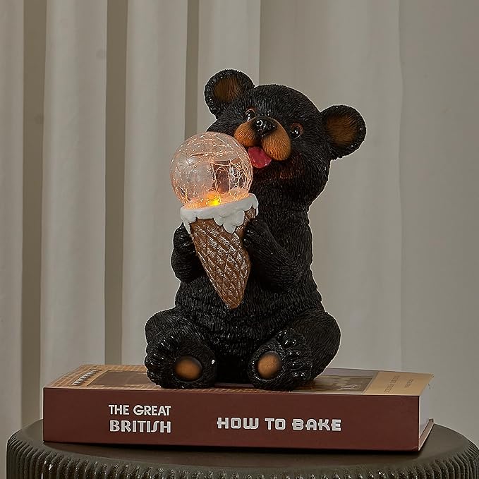 The Roo - Black Bear Solar Light Figurine - Outdoor Waterproof Garden Statue - Animal Garden Decor Light - Solar Lantern for Outside - Housewarming Gifts - Patio, Yard, and Lawn