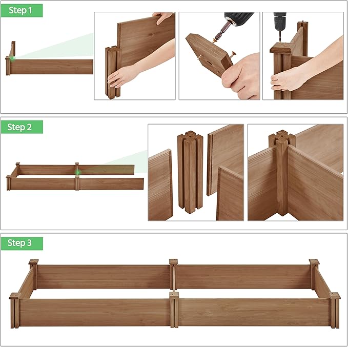 Yaheetech 8x2ft Wooden Horticulture Raised Garden Bed Divisible Elevated Planting Planter Box for Flowers/Vegetables in Backyard/Patio Outdoor, Dark Brown, 95 x 25 x 11in