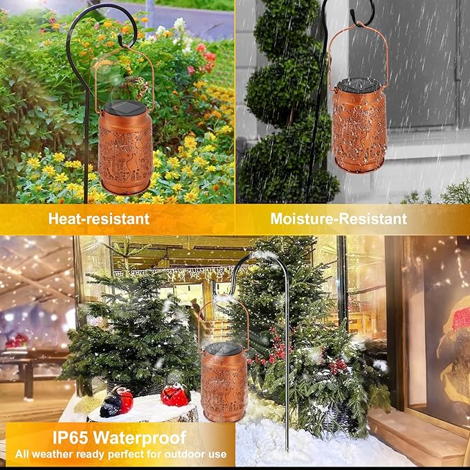 Solar Lanterns Outdoor Waterproof - Metal Hanging Solar Lights for Patio Yard Garden Decor, Christmas Birthday Gifts for Women Mom Men (1 Pack, Mushroom Shape)