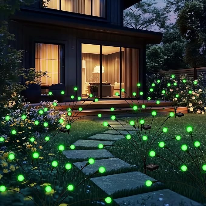 Solar Garden Lights,Halloween Lights Outdoor 60 LED Firefly Halloween Garden Lights Outdoor,Solar Lights for Outside,Solar Lights Outdoor Waterproof for Halloween,Christmas,Yard,Patio(Green)