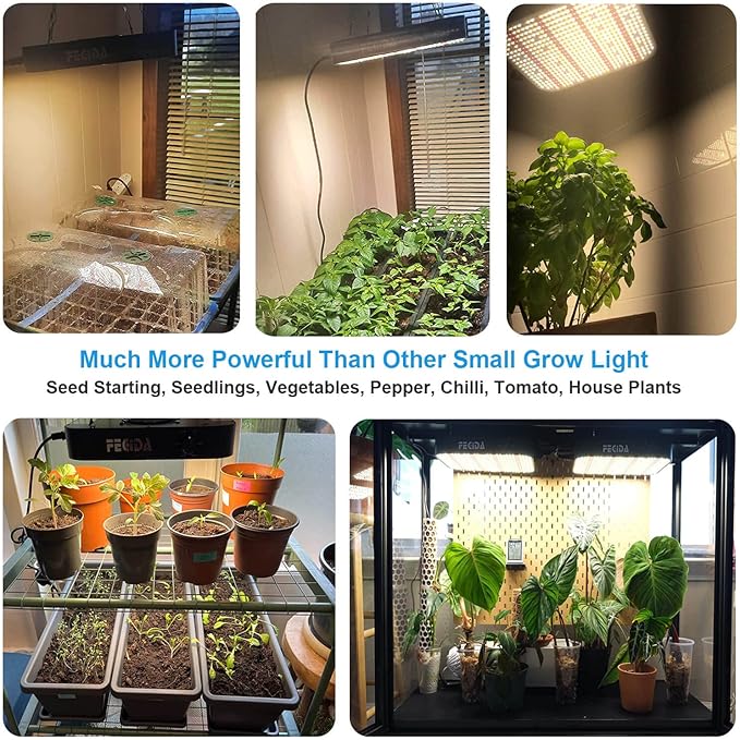 FECiDA LED Grow Light Full Spectrum 65 Watt Actual Power, 2025 Upgrade High Output Dimmable Grow Lights for All Indoor Plants, Seed Starting, Seedlings, Vegetables, Daisy Chain Function, Built-in Fan