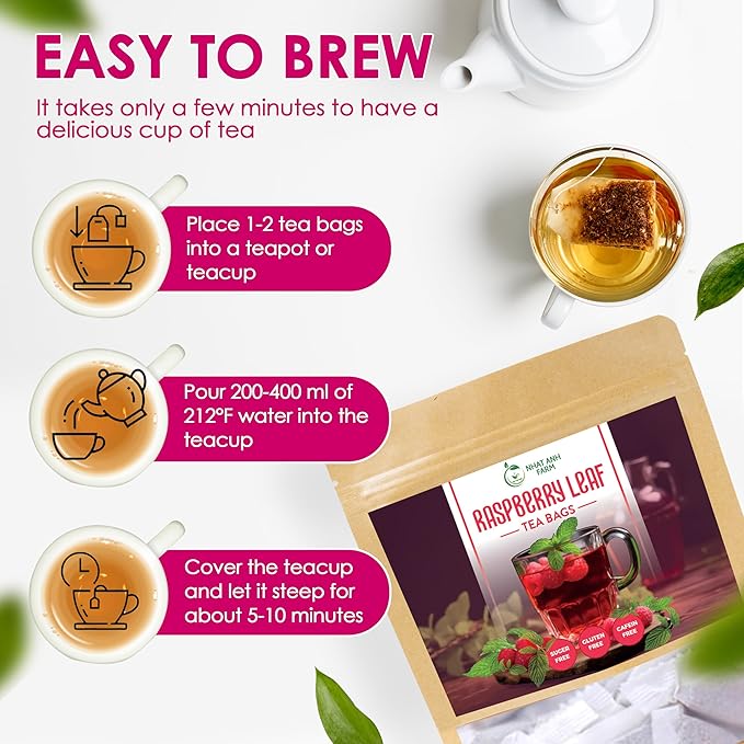 Nhat Anh Farm - Premium Red Raspberry Tea Bags - 40 Dried Red Raspberry Leaf Tea Bags, 100% Natural & Pure Raspberry Leaf, Sugar/Caffeine/Gluten Free. Good For Female Health.