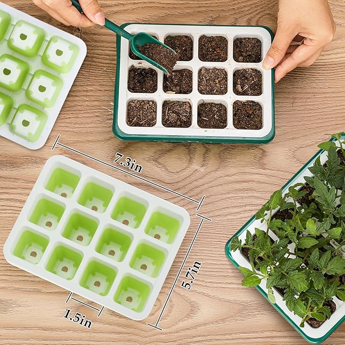 6pcs Reusable Seed Starter Kit, 72 Cells Seed Starter Trays, Silicone Seedling Starter Trays for Starting Plant Seeds with Flexible pop-Out Cells, Indoor Gardening Plant Germination Trays