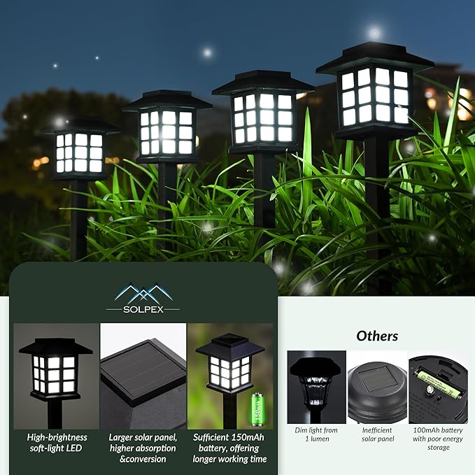 SOLPEX Solar Outdoor Lights,16 Pack Solar Path Lights, Solar Walkway Lights Outdoor, Solar Garden Lights, Solar Pathway Lights Outdoor Waterproof for Garden, Yard, Landscape and Driveway(Cold White)