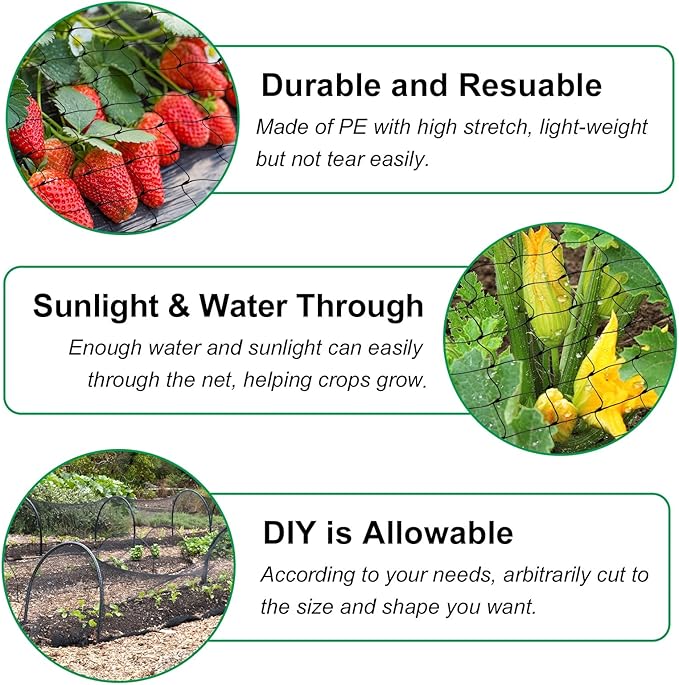 CandyHome Bird Netting for Garden, 13Ft x 33Ft Reusable Garden Netting Plants Barrier, Plant Mesh Net Protect Fruit Tree Seedlings Plants from Birds, Cicadas, Rodents, Black