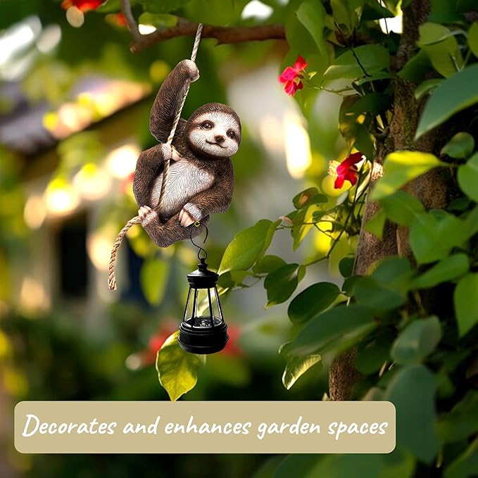 6x4 Inch Adorable Sloth Hanging Statue, Indoor/Outdoor Decorative Sculpture, Solar Lights Outdoor Waterproof, Garden Decorations Outdoor, Relaxed Sloth Ornament for Home, Patio, or Yard