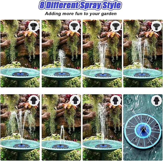 SZMP Solar Fountain Upgrade, 3.5W Solar Powered Bird Bath Fountains with Flower, Outdoor Water Feature Solar Pump with 7-in-1 Nozzles, 4 Fixed Pipes for Humingbirds, Garden, Pool, Pond, and Fish Tank