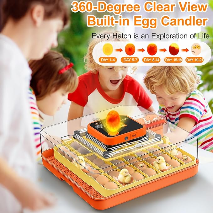 48 Egg Incubators for Hatching Eggs, Smart Egg Incubator with Automatic Egg Turning, Temperature and Humidity Control, Egg Candler, External Water Bottle Refill & Air Vent, 360° Clear View