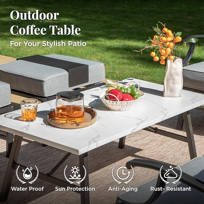 Patio Furniture Set 6 pcs, Outdoor Patio Furniture, 1 X 3-Seat Sofa, 4 X Single Chairs, 1 X Coffee Table and 5.75" Extra Thick Cushion, Patio Conversation Set,Grey