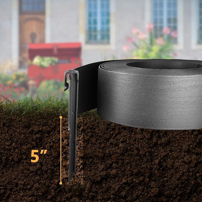 Landscape Edging Kit, Include 4 Inch High 120 Feet Length Terrace Board, 60 Durable Spikes, Edging Pruning Shear, Rubber Mallet Hammer, Black