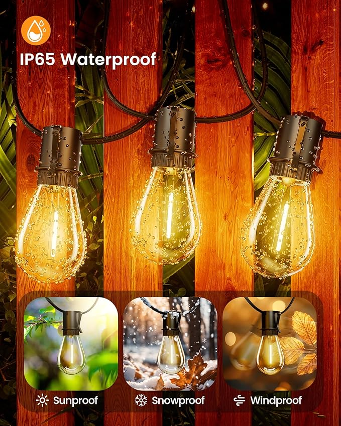 Torkase 100FT Outdoor String Lights LED, 30+2 S14 Shatterproof Bulbs, Dimmable Patio Lights, IP54 Waterproof Connectable for Pergola Lighting, Backyard, Porch,Weddings, Cafe, Party