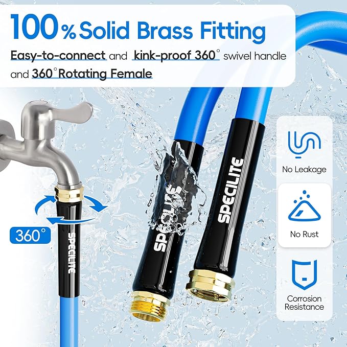 Hot/Cold Garden Water Hose 50 ftx 3/4 in, -50℉ To 190℉, Heavy Duty, Flexible, Burst 605 Psi, Lightweigh, Upgraded Rubber Pipe with 3/4" Brass Fittings For Backyard, Outdoor, Farm, Blue