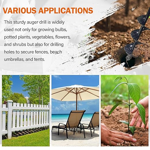 KENDO Auger Drill Bit for Planting Set of 2, Garden Ground Earth Spiral Drill Bits and Bulb Planter Tool for 3/8" Hex Drive Drill, for Post Hole Digger, Bulb Bedding Digging, Plant Rapid Planter