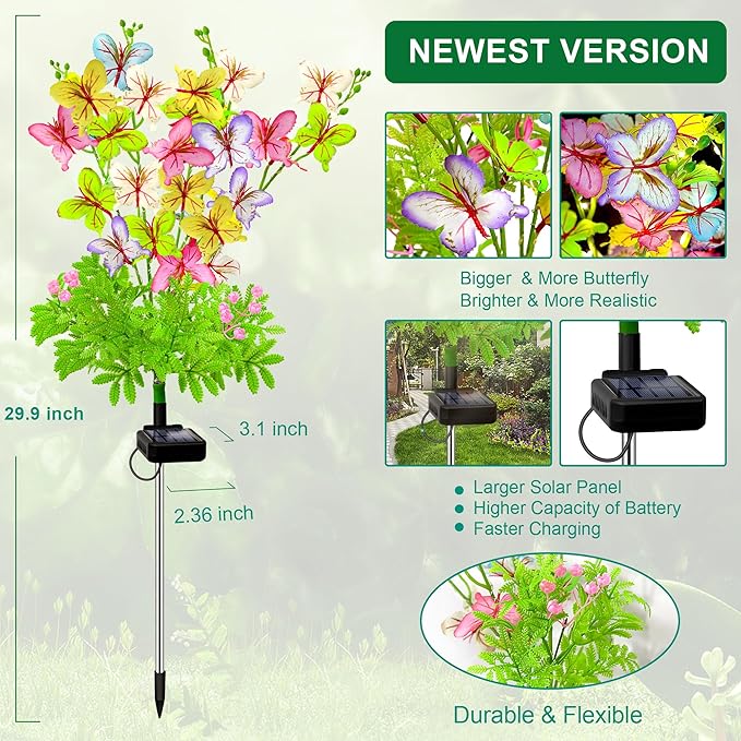 Solar Garden Lights Outdoor Waterproof Butterfly Decor,Solar Swaying Butterfly Lights,Solar Decorative Flowers Stakes for Garden Yard Pathway Fairy Outdoor Decor