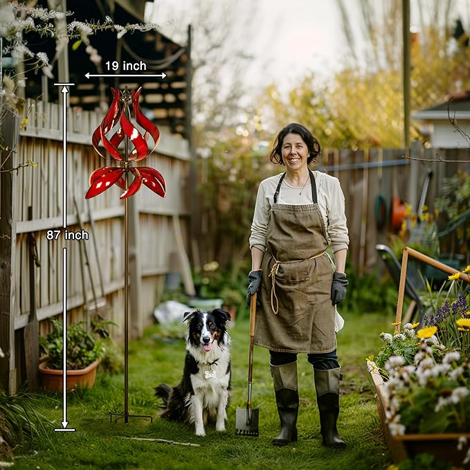 Yard Garden Wind Spinners - Large Outdoor Metal Wind Spinners with Stake, Yard Art Lawn Garden Decor (19" W x 87" H)