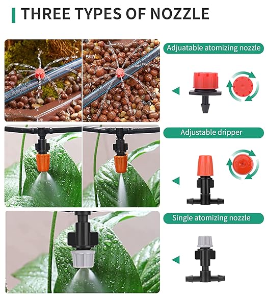 1/4 Drip Irrigation Fittings, 210 Pcs 1/4 Drip Irrigation Connectors Irrigation Fittings Kit for Flower Pot Garden Lawn (Spray,Micro Dripper,Straight Barbs,Tees,Elbows,End Plug,4-Way Coupling)