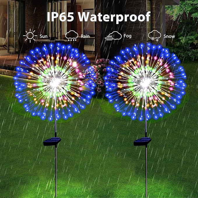 Solar Garden Firework Lights Outdoor Waterproof 4 Pack Solar Powered Art Stake Twinkle Outside Solar Lighting Upgrad 180 LED Sparklers Lights for Yard Party Decorations (Colorful)