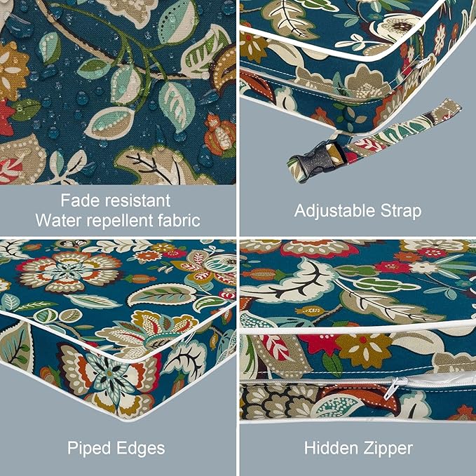 LVTXIII Patio Chair Cushions 22"x22"x3", Water-Repellent Outdoor Seat Cushions for Patio Furniture, Square Chair Pads with Ties for Home Garden Decoration, Set of 2, Peacock Blue