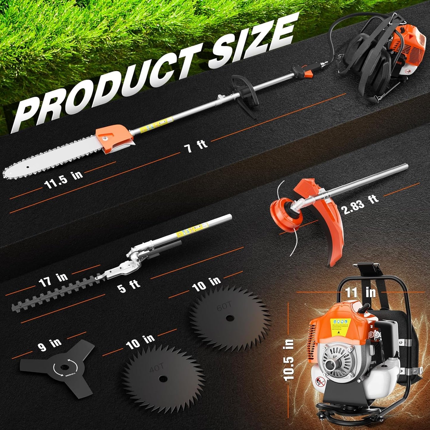 6 in 1 52cc Brush Weed Cutter Petrol Hedge Trimmer Grass Pruner Chainsaw Trimmer with Four Mowing Heads for Gardening Care