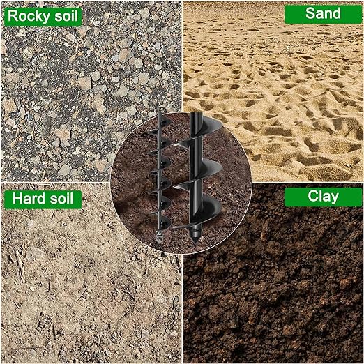 Auger Drill Bits for Planting 3x16.5in and 2x32in Solid Shaft Plant Flower Bulb Auger Spiral Hole Drill Rapid Planter Earth Post Umbrella Hole Digger for 3/8" Hex Drive Drill (2, 3"x16.5"+2" x32in)