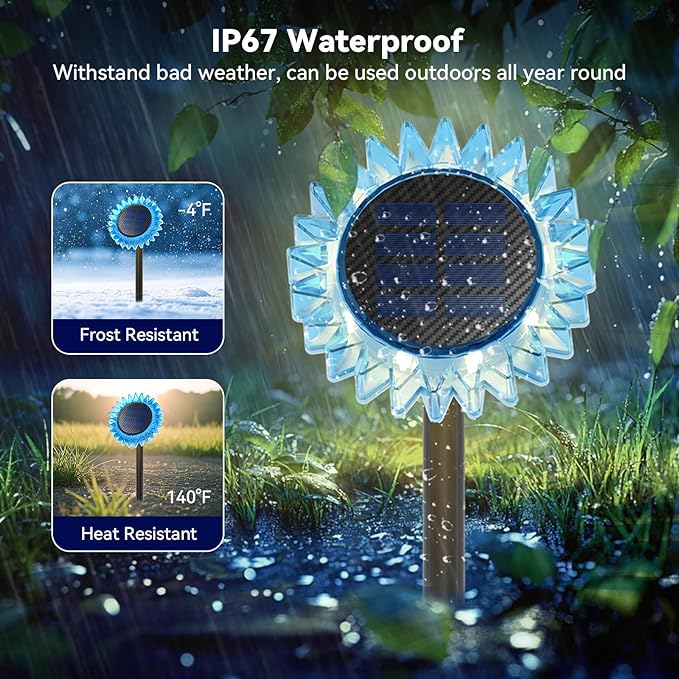 Hogni 4PK Solar Garden Lights, Ground Stake/Hang 2 in 1 Solar Sunflowers Outdoor Waterproof IP67, Outdoor Decor for Pathway Walkway Landscape Backyard Fence Decoration