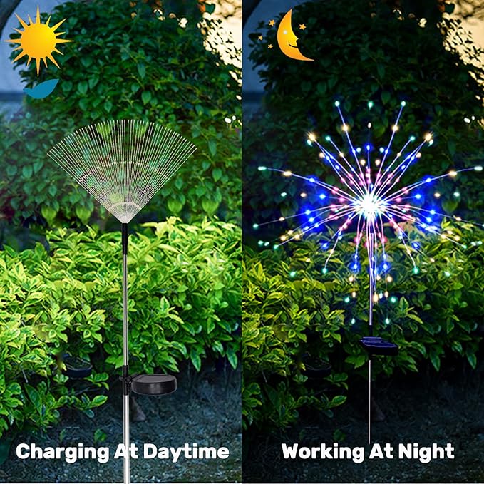 Solar Garden Firework Lights Outdoor Waterproof 4 Pack 120 LED Sparklers Solar Lights for Outside Patio Backyard Yard Pathway Walkway Decorations (Colorful)
