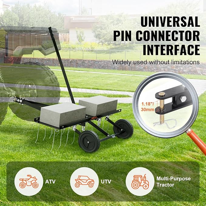 VEVOR Tow Behind Dethatcher, 40-inch Tow Dethatcher with 20 Spring Steel Tines, Lawn Dethatcher Rake for ATV or Mower, Tow Behind Lawn Rake with Lift Handle for Garden Farm Grass