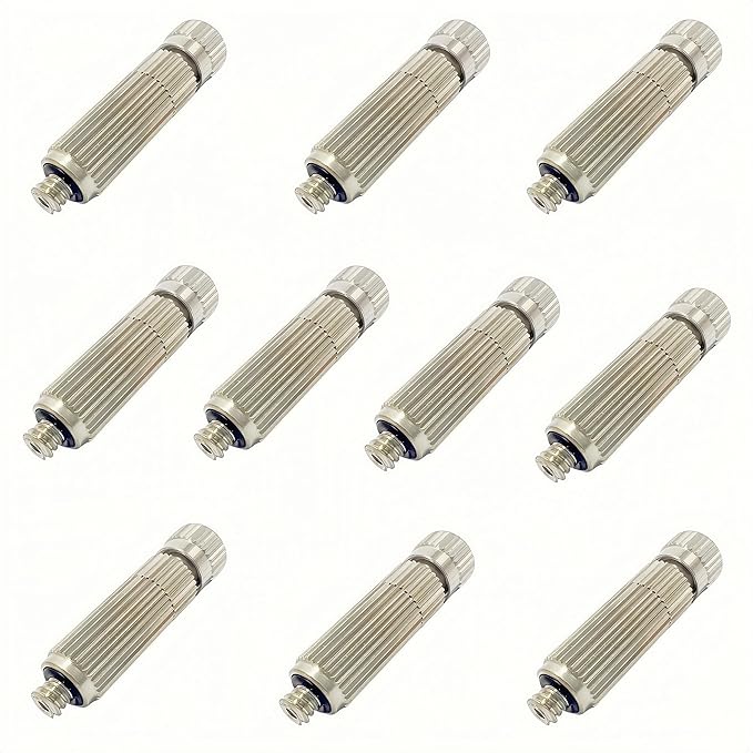 High Pressure Brass Nickel Plated Misting Nozzle for Outdoor Cooling Mist System, 0.7mm Ceramics Orifice, Anti-Drip Cleanable, 10pcs
