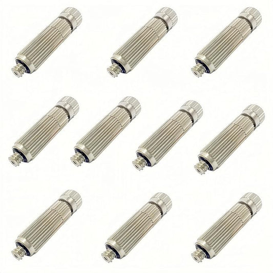 High Pressure Brass Nickel Plated Misting Nozzle for Outdoor Cooling Mist System, 0.7mm Ceramics Orifice, Anti-Drip Cleanable, 10pcs