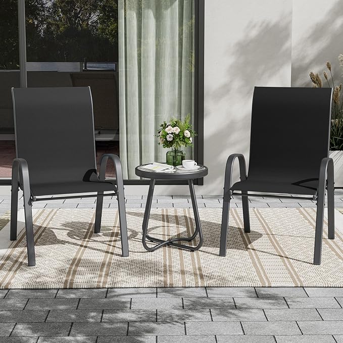 UDPATIO Patio Chairs Set of 2, Stackable Outdoor Dining Chairs with High Back, Breathable Textilene Fabric Outdoor Chair All Weather, 350LBS Capacity for Garden, Backyard (Black)