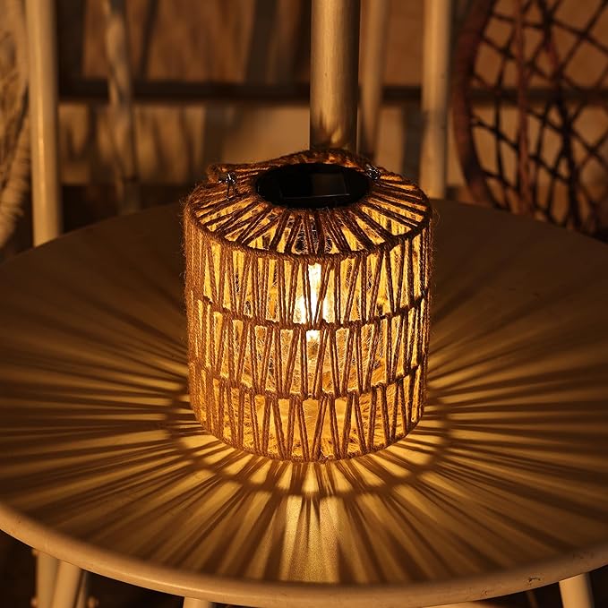 Cooo Solar Lantern Outdoor Hanging – Handwoven Jute Rope Lantern with Warm Edison Bulb, IP65 Waterproof Solar Powered Garden Light for Porch Patio, Yard Table Rustic Boho Decor, 8.27” Tall