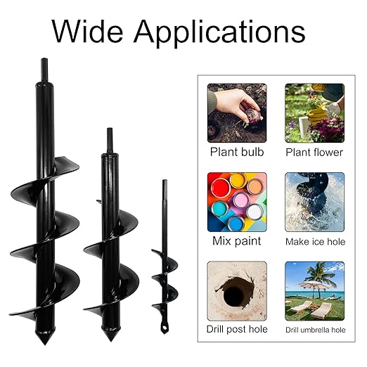 3PCS Auger Drill Bit Set for Planting, Bulb Planting, Garden Auger Spiral Drill Bit for 3/8 inch Hex Drive Drill